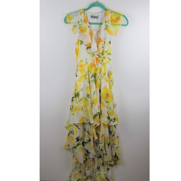 Meghan Los Angeles Lemon Ruffle High-Low Maxi Dress sz S - Picture 1 of 8